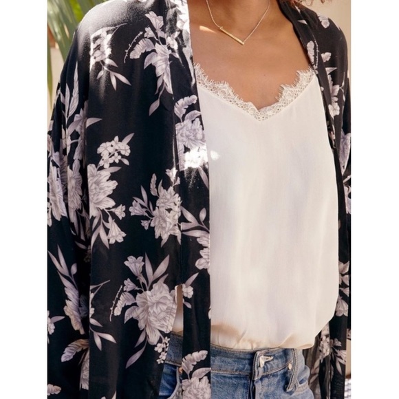 Spiritual Gangster Maya Floral Kimono Robe Cardigan, Black - Size OS - Picture 2 of 11